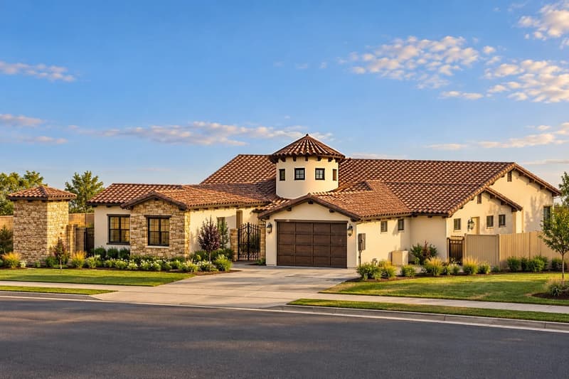 Rendering: Aria model home — front, from the street corner